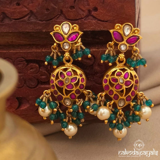 Pink Floral Kundan Earrings (Ge10920)