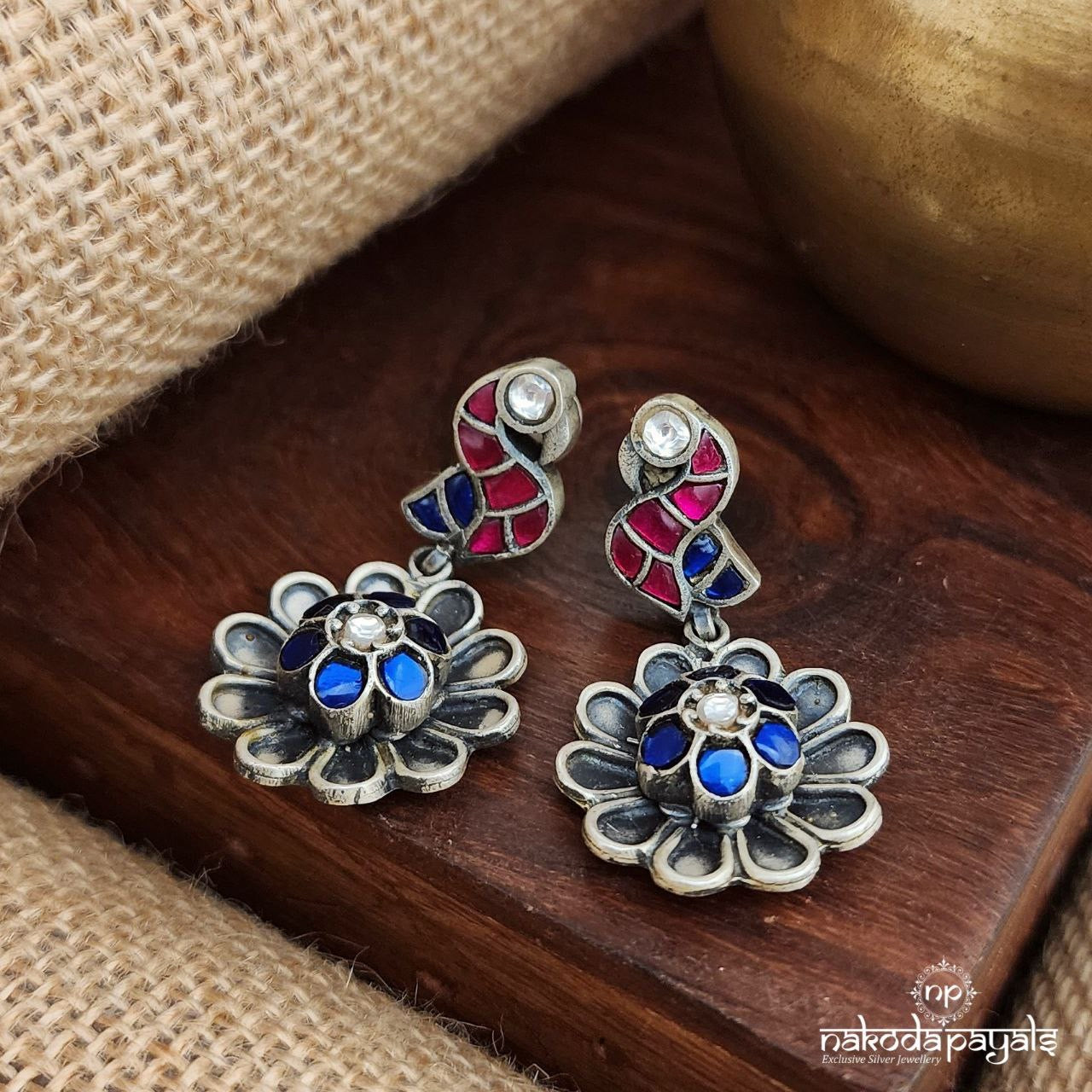 Royal Blue Birdie Kundan Earrings (C3583)