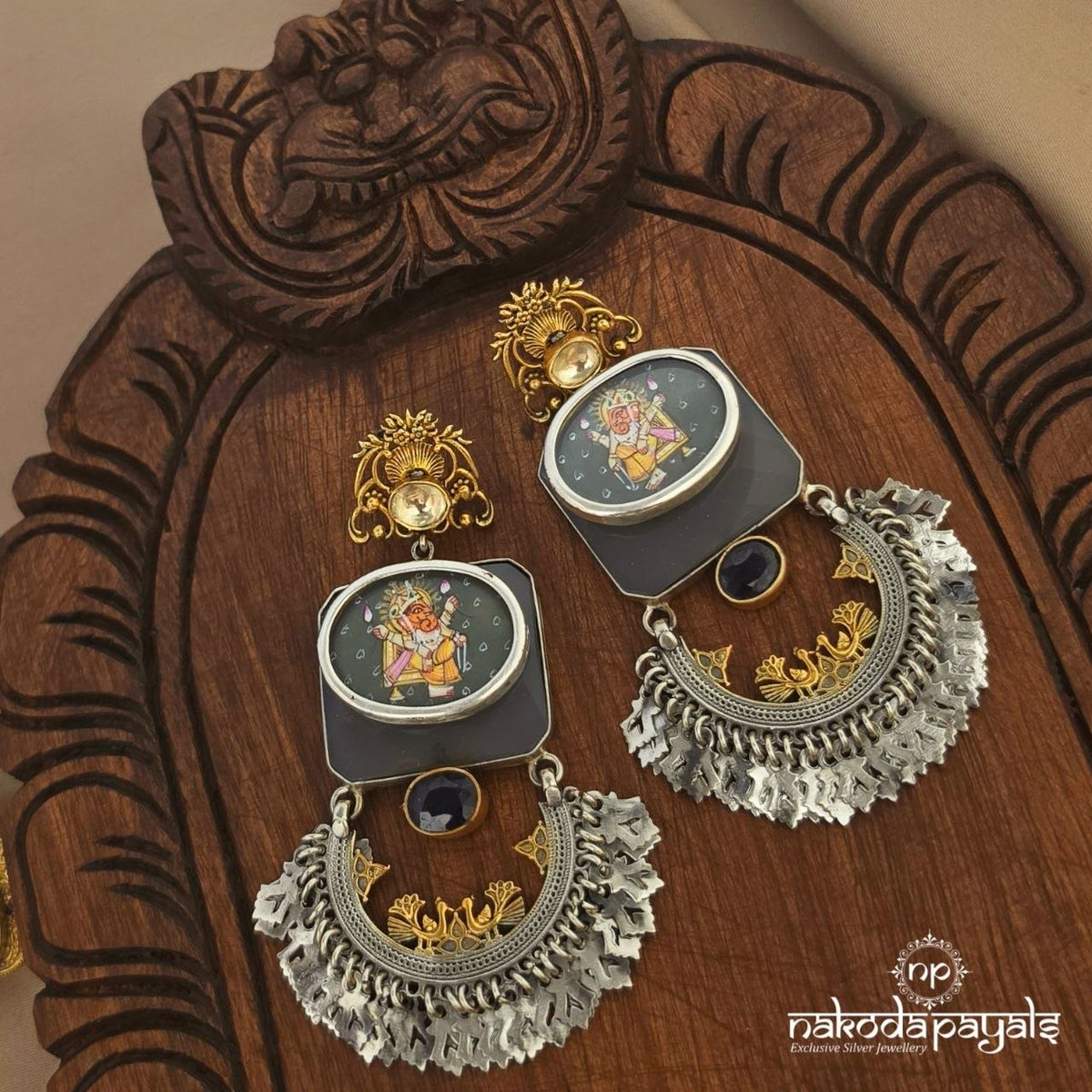 Royal Blue Charms Drop Hamd Painted Chandbali (C4294)