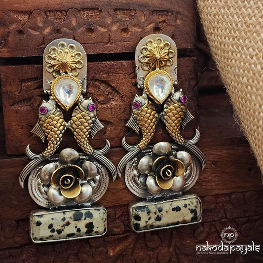 Twin Fish Dual Tone Earrings (Dt1364)