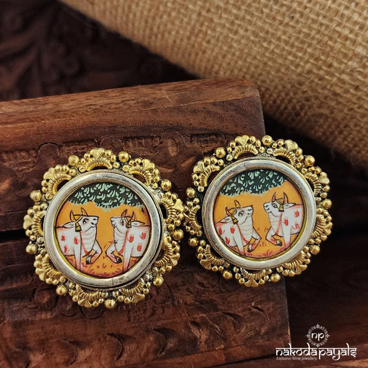 Floral Hand Painted Dual Tone Studs (Dt1362)