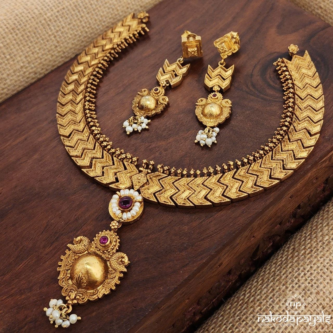 Twin Drop Neckpiece With Earrings (Gn9150)
