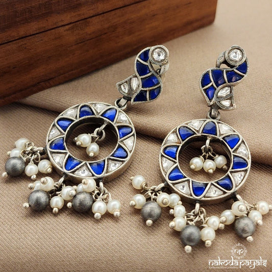 Blue Birdie Pearl Drops Kundan Earrings (C3619)