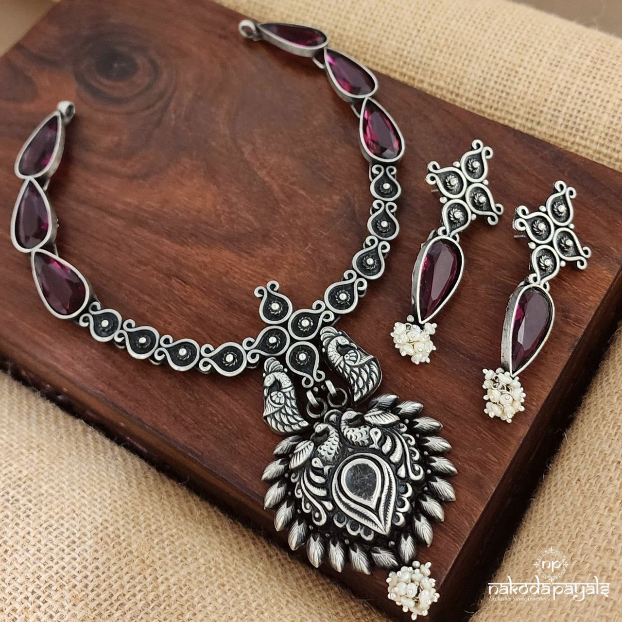 Gulaab Twin Peacock Necklace With Earrings (N10977)