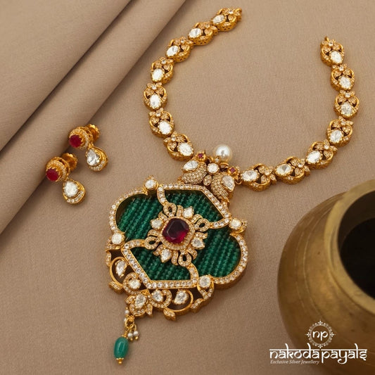 Stunning Emerald Ruby Moissanite Neckpiece With Earrings (Gn10424)