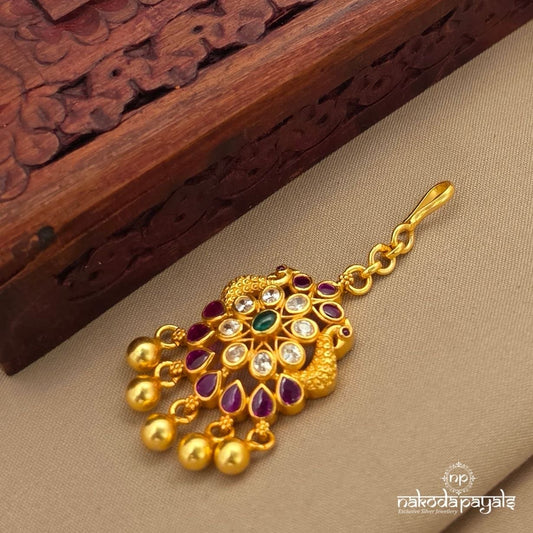 Twin Peacock Ball Drops Maang Tika (Gm1184)
