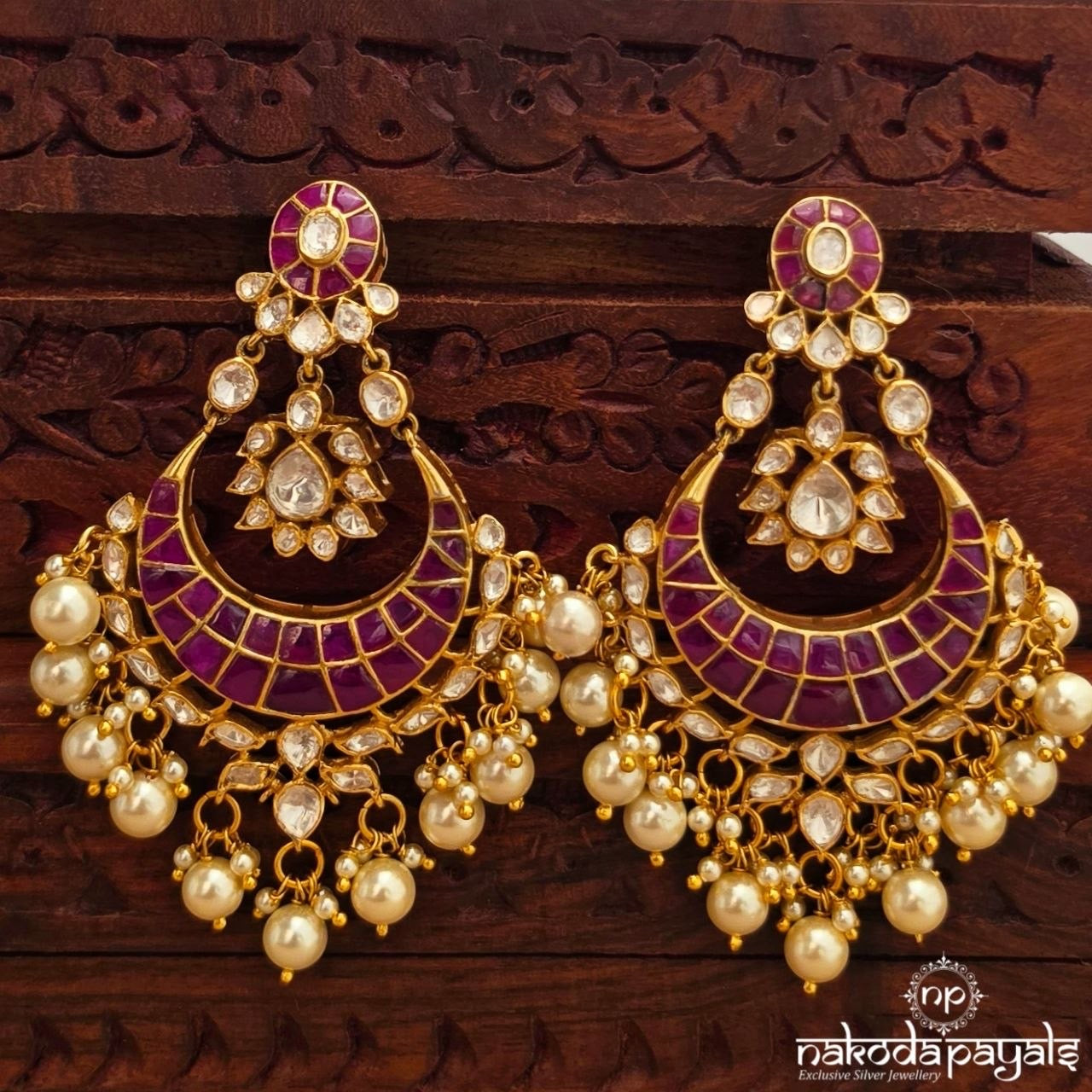 Stunning Pearl Drops Moissanite Chandbali (Ge11294)