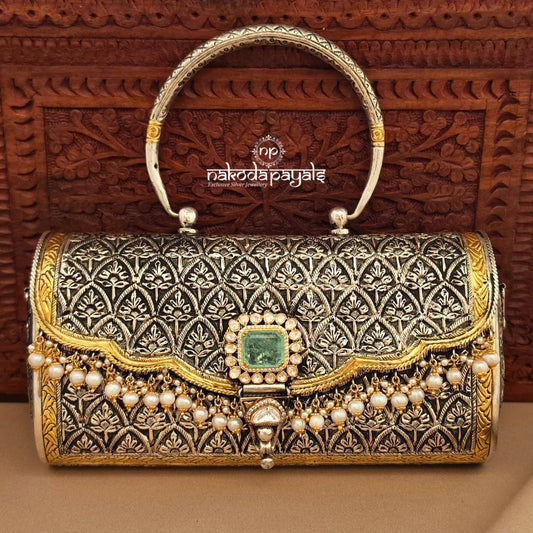 Grand Green Moissanite Dual Tone Clutch (Esa340)