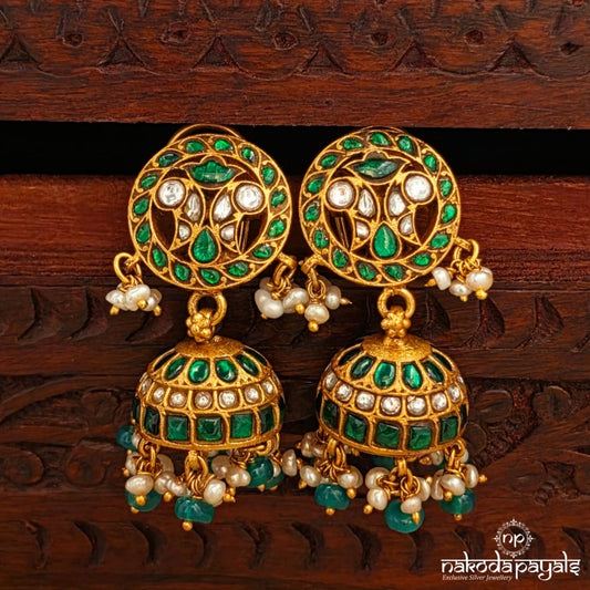 Greenish Pearled Kundan Jhumka (Ge10959)