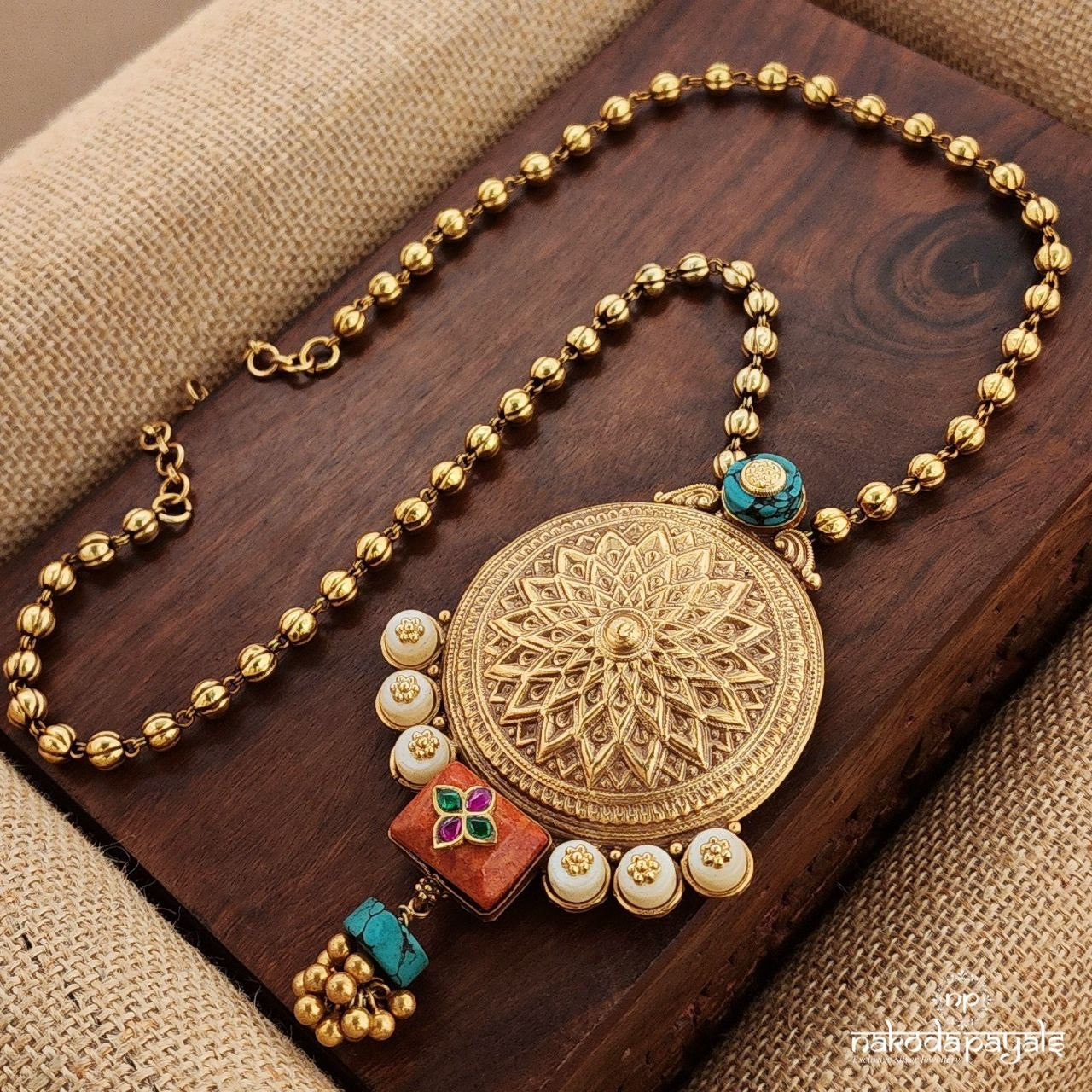 Coral Turquoise Drop Ball Neckpiece (Gn9152)