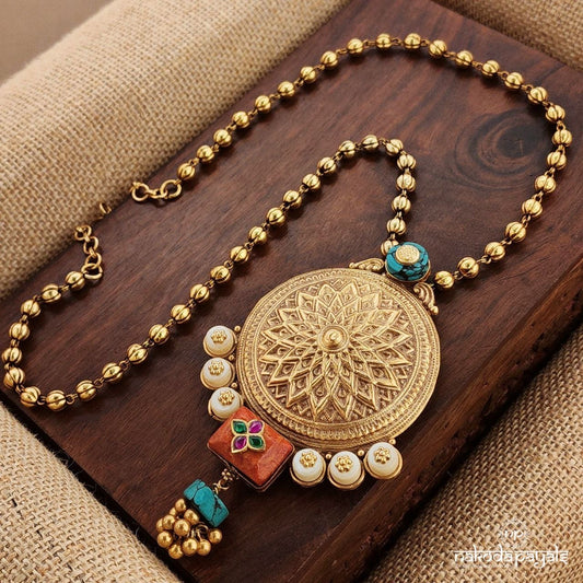 Coral Turquoise Drop Ball Neckpiece (Gn9152)