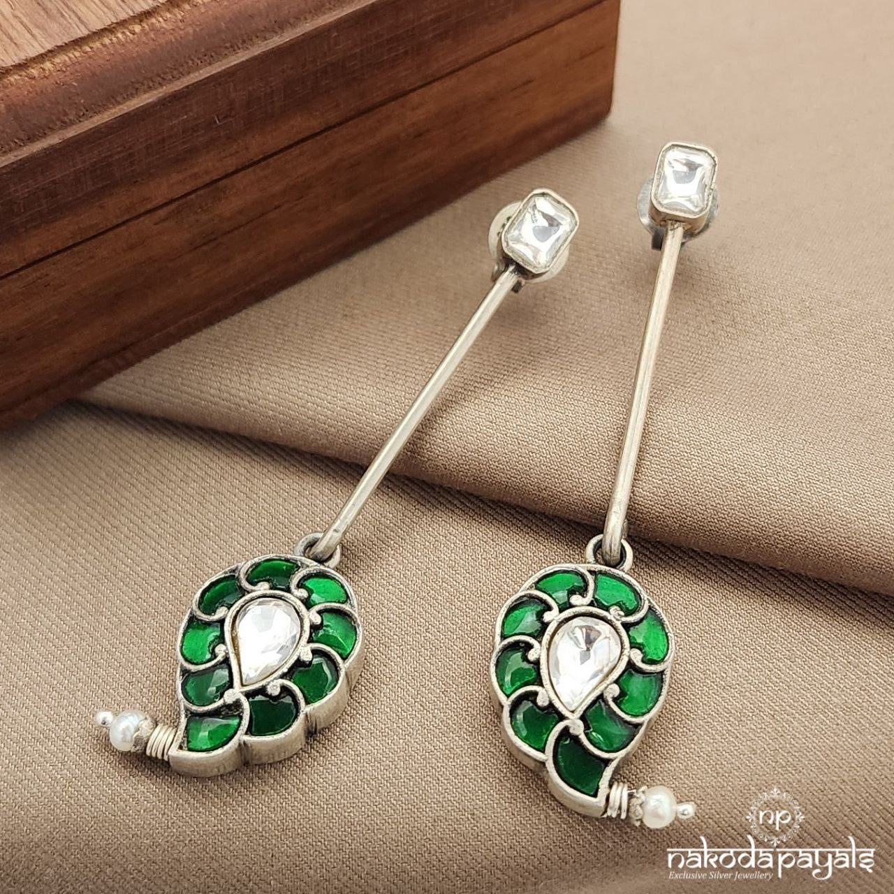 Dark Green Mango Drop Kundan Earrings (C3610)