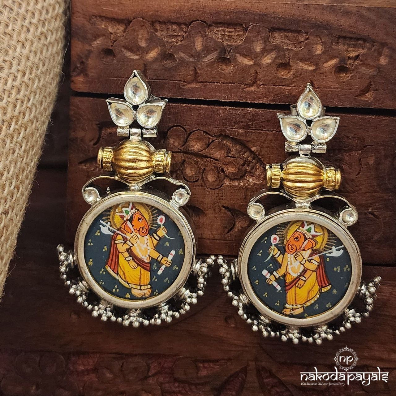 Ganesha Hand Painted Dual Tone Earrings (Dt1349)