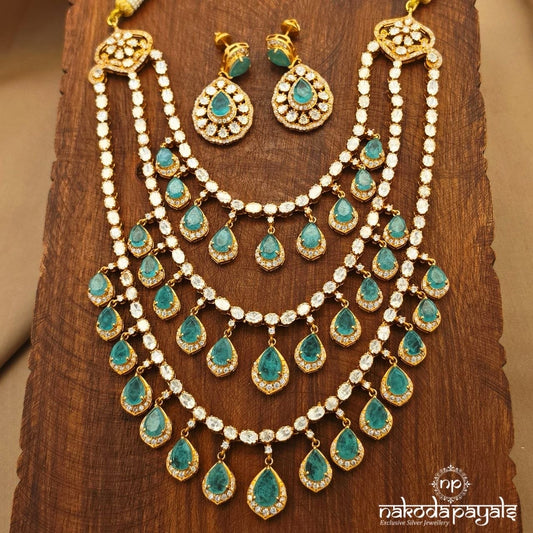 Grand Emerald Layered Moissanite Neckpiece With Earrings (Gn11028)