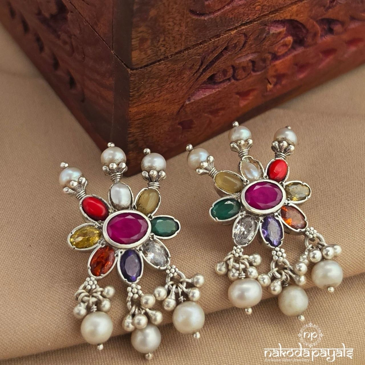 Navaratna Pearl Drop Earrings (S4226)