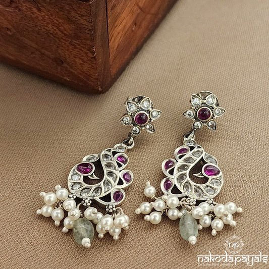 Floral Peacock Green Drop Earrings(C3774)