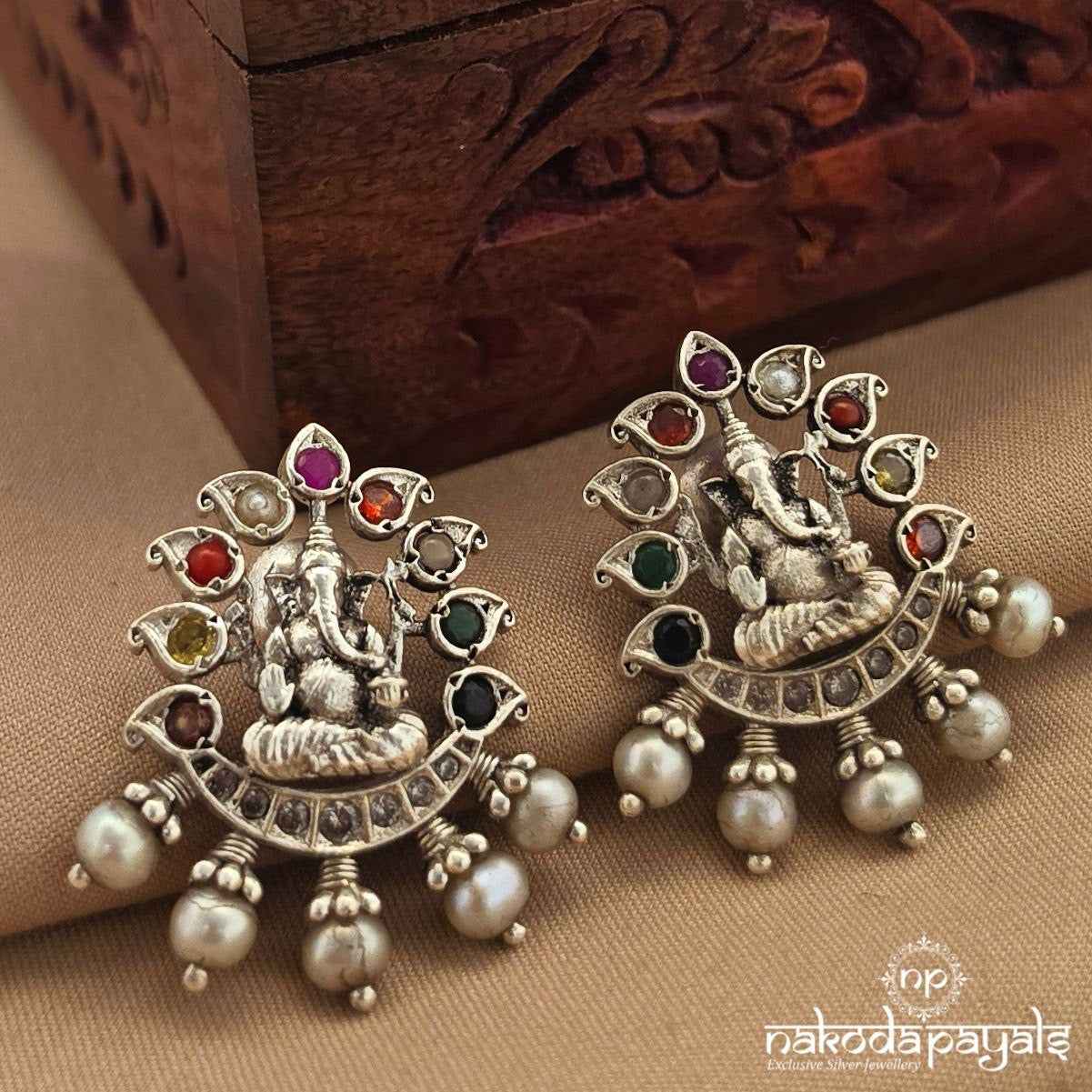Navaratna Ganesha Pearl Earring (S4230)