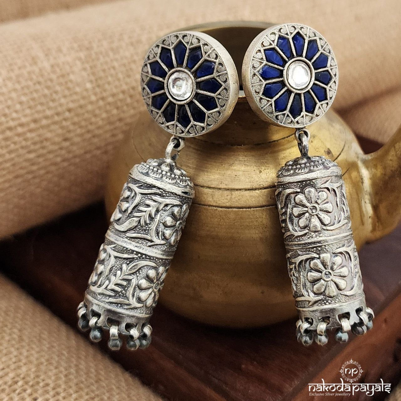 Blue Ball Drops Kundan Jhumka (J1352)