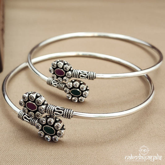 Green Red Cut Stone Ankle Kada Pair (A2319)