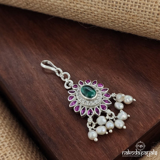 Pink Leafy Pearl Drops Maang Tika (M0401)