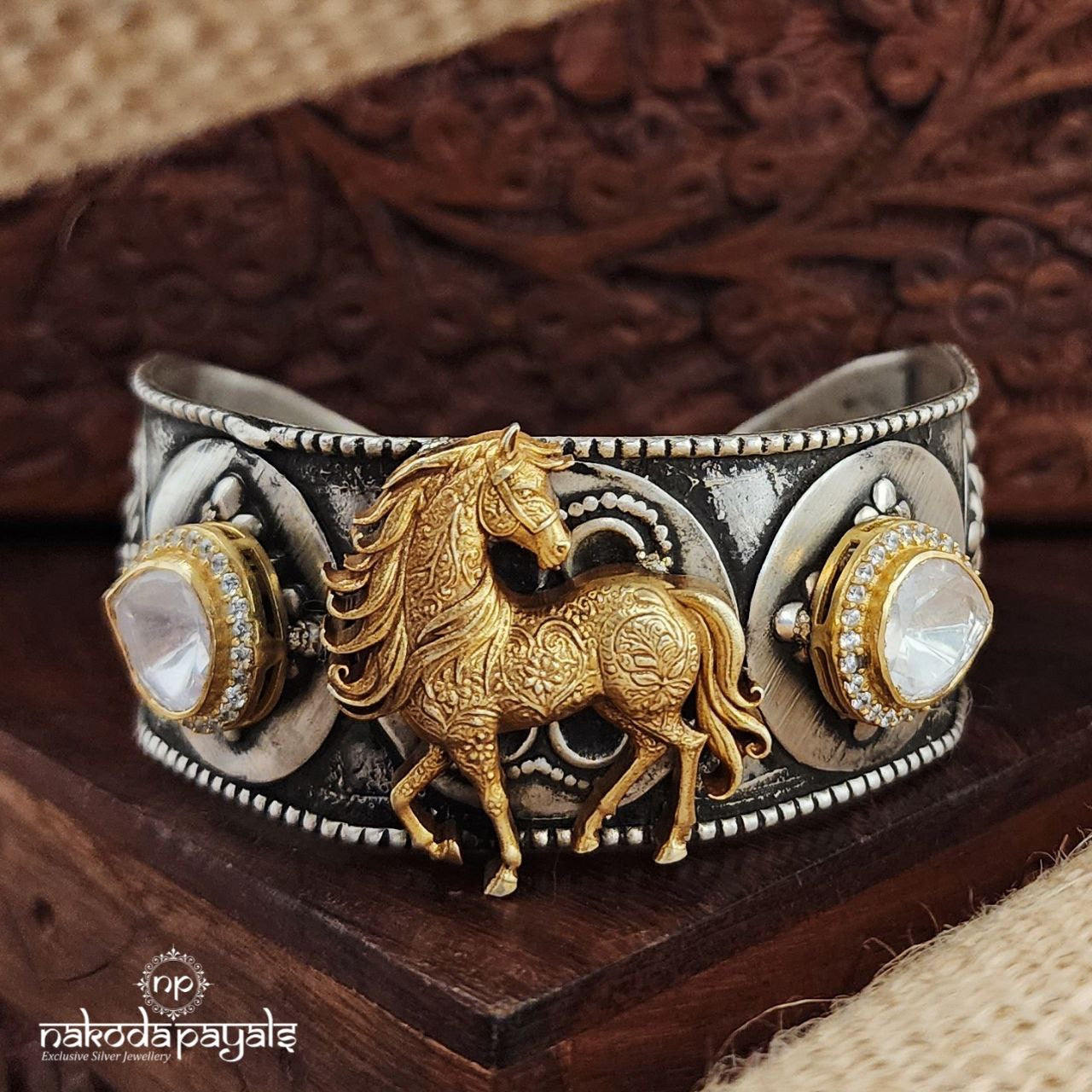 Golden Horse Moissanite Dual Tone Adjustable Kada (K6015)