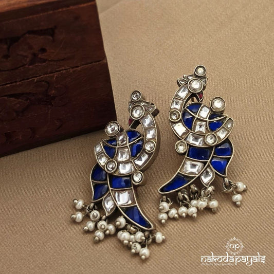 Royal Blue Pearl Drops Earrings (C4072)