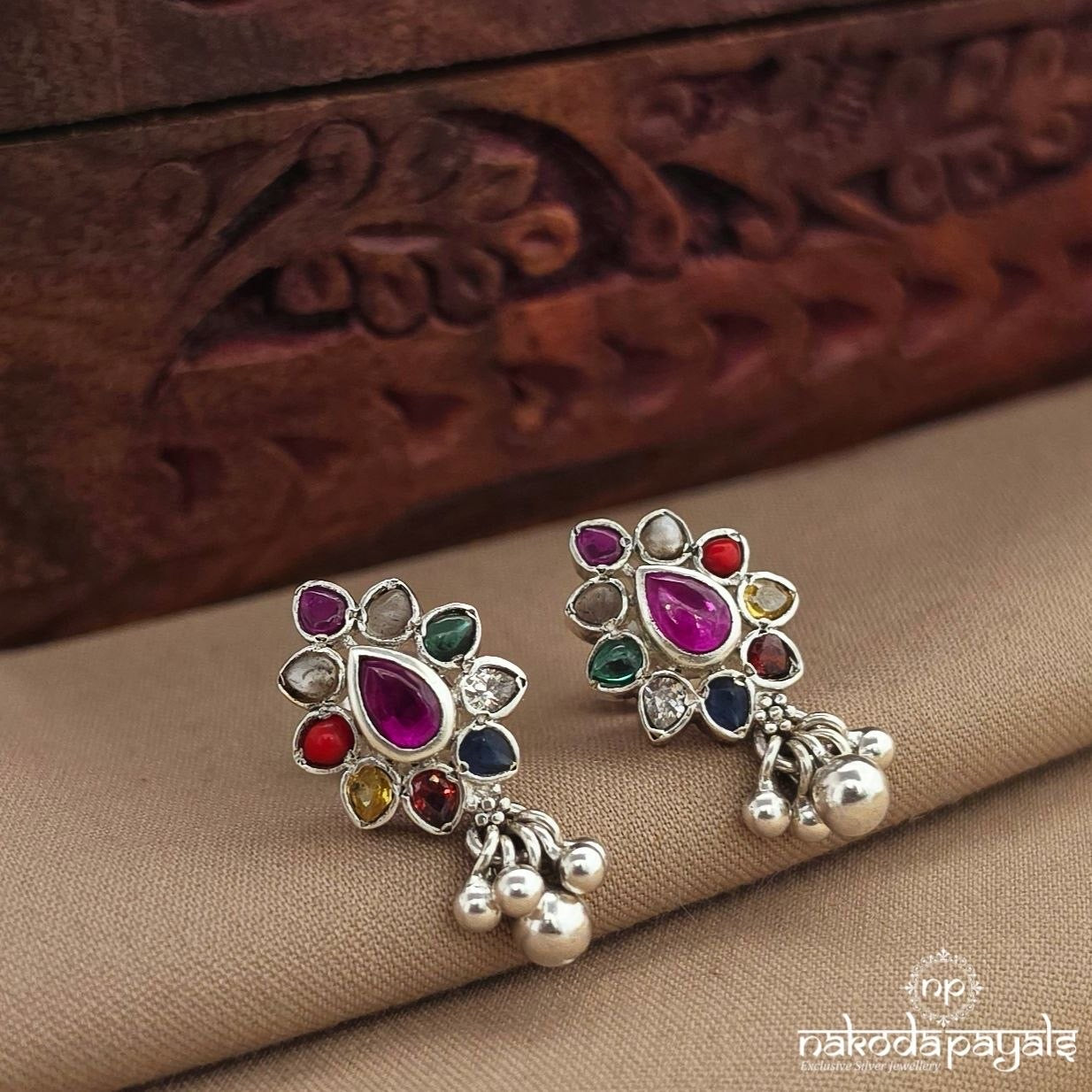 Navaratna Drop Ball Drop Earrings (S4228)
