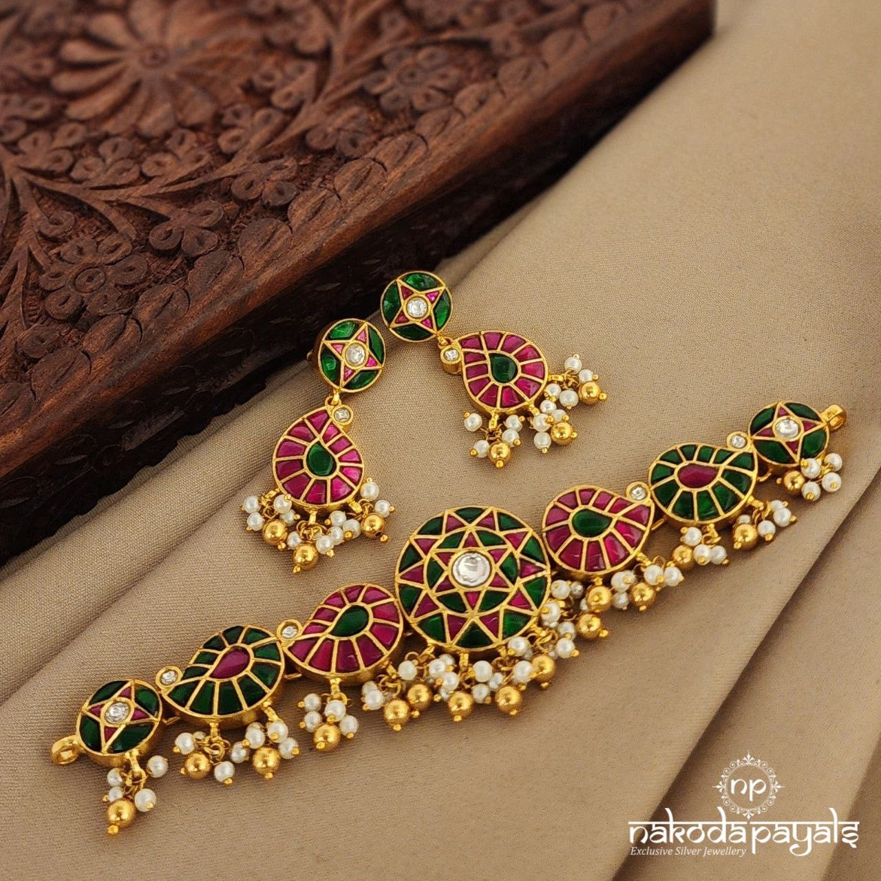 Dual Tone Mango Kundan Choker With Earrings (Gn7176)