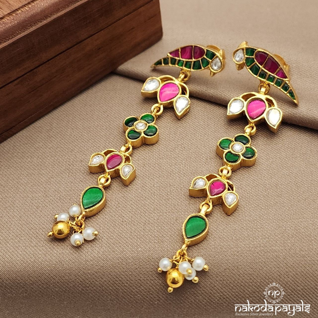 Multicoloured Birdie Drop Kundan Earrings (Ge9710)
