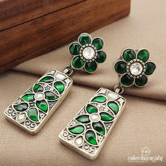 Green Flower Drop Kundan Earrings (C3606)
