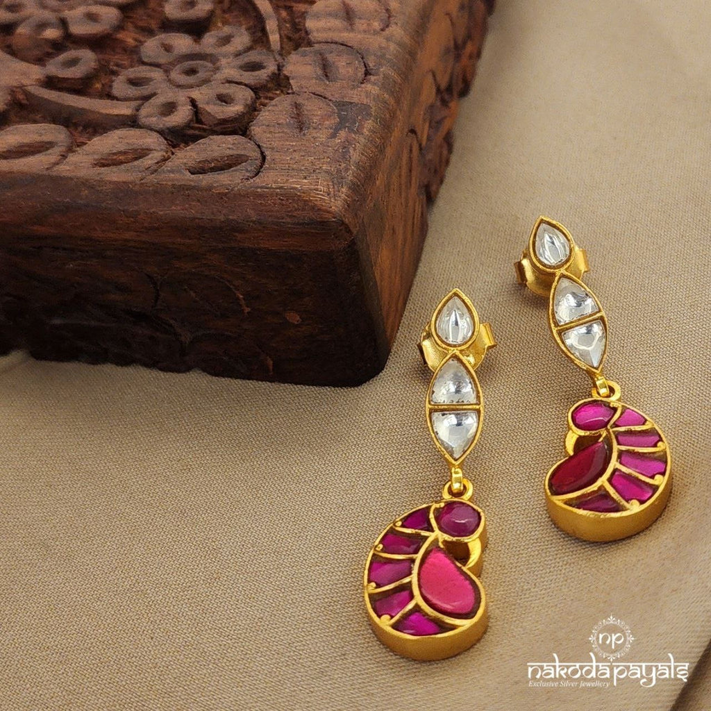 Pink Birdie Drop Kundan Earrings (Ge7692)