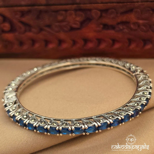Sapphire Blue Tennis Marcasite Openable Kada (St4127)