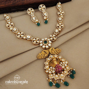 Grand Moissanite Peacock Neckpiece With Earrings (Gn7165)