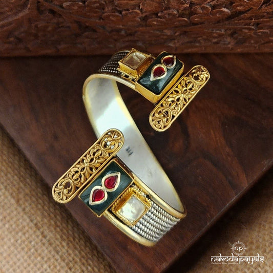 Elegant Jade Square Kundan Dual Tone Adjustable Kada (K6023)