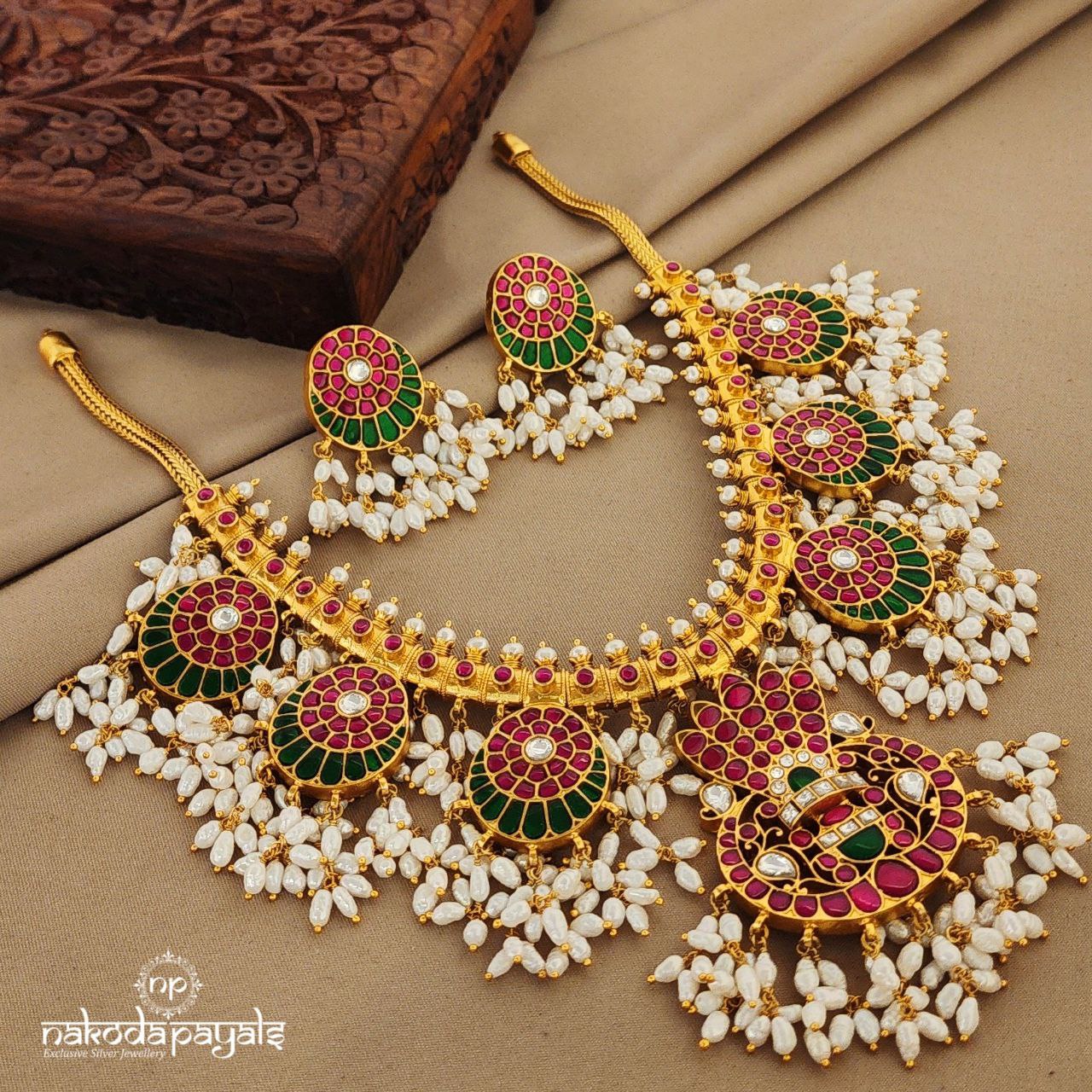 Traditional guttapusalu Kundan Neckpiece With Earrings (Gn7193)