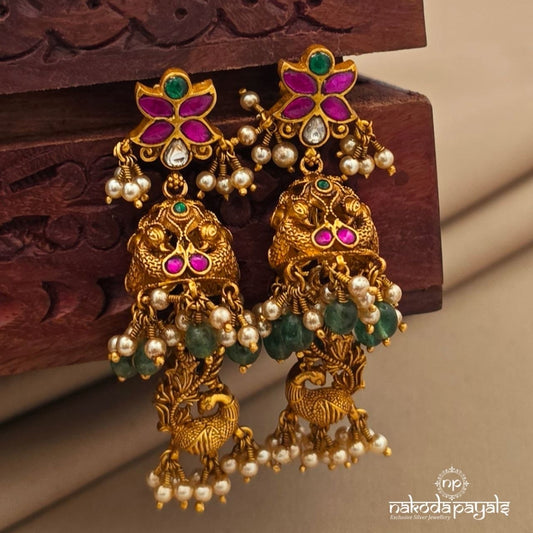 Graceful Twin Peacock Kundan Earrings (Ge10916)