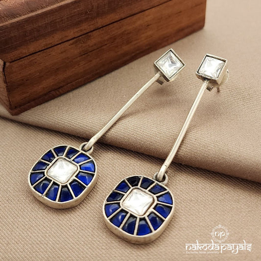 Blue Squarish Drop Kundan Earrings (C6313)