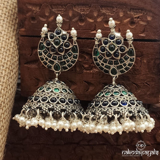 Green Blue Pearl Drops Jhumka (J1534)
