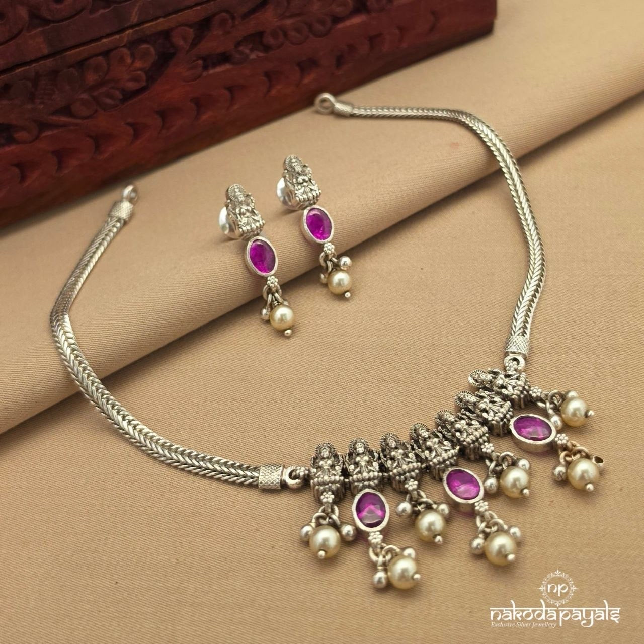 Oxidised Lakshmi Neckpiece With Earrings (N11831)