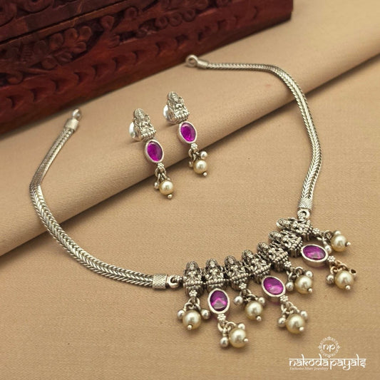 Oxidised Lakshmi Neckpiece With Earrings (N11831)