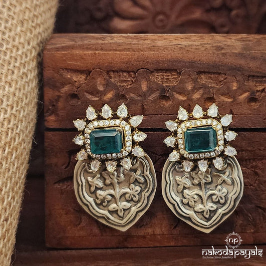 Grand Green Moissanite Dual Tone Earrings (Dt1351)