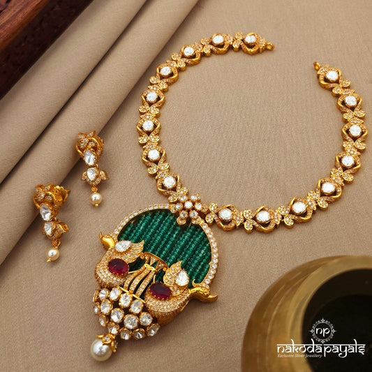 Gorgeous Twin Birdie Moissanite Neckpiece With Earrings (Gn10412)