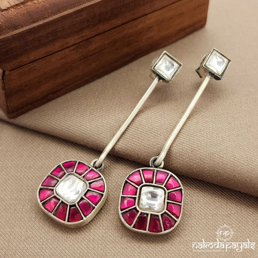 Pink Squarish Drop Kundan Earrings (C3620)