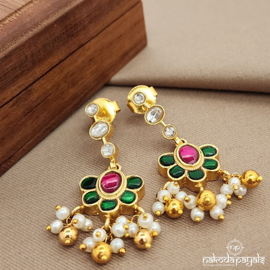 Green Flower Drop Kundan Earrings (Ge9699)