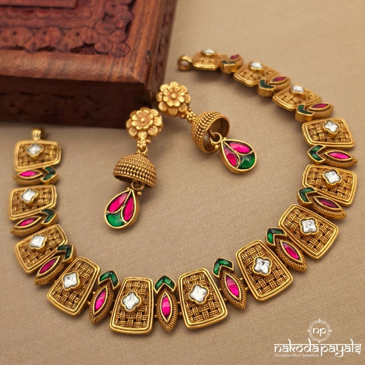 Elegant Leafy Neckpiece With Earrings (Gn10324)