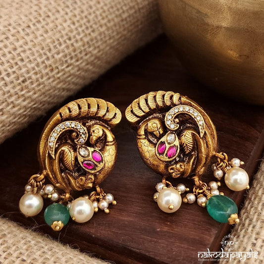 Green Peacock Drop Kundan Earrings (Ge9583)