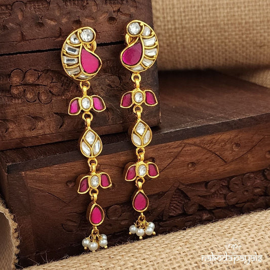 Stunning Pink Long Pearly Earrings (Ge9545)