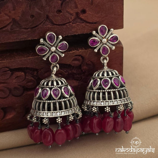 Floral Red Drops Jhumka (J1697)