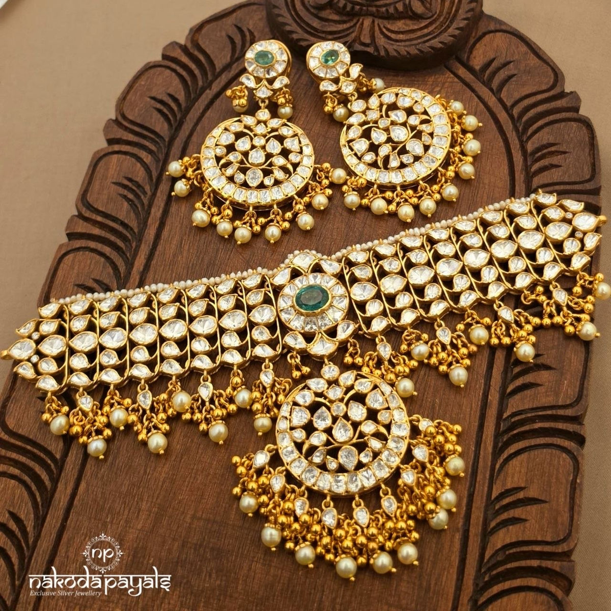 Moon Polki Choker With Earrings (Gn11092)