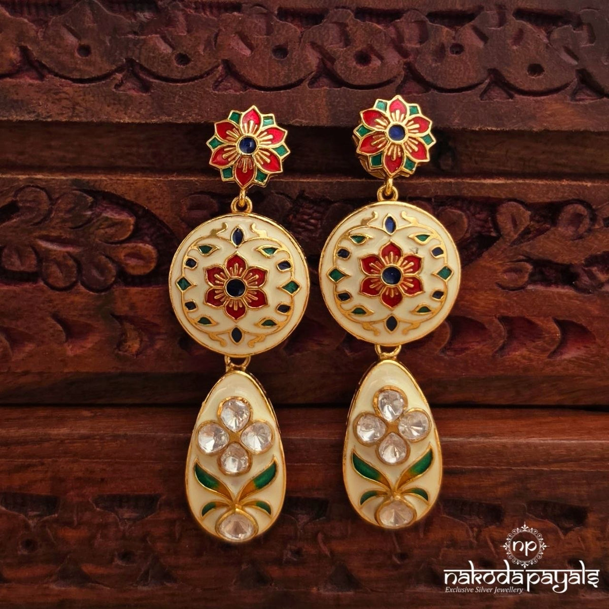 Stunning Floral Meenakari Earrings (Ge11297)